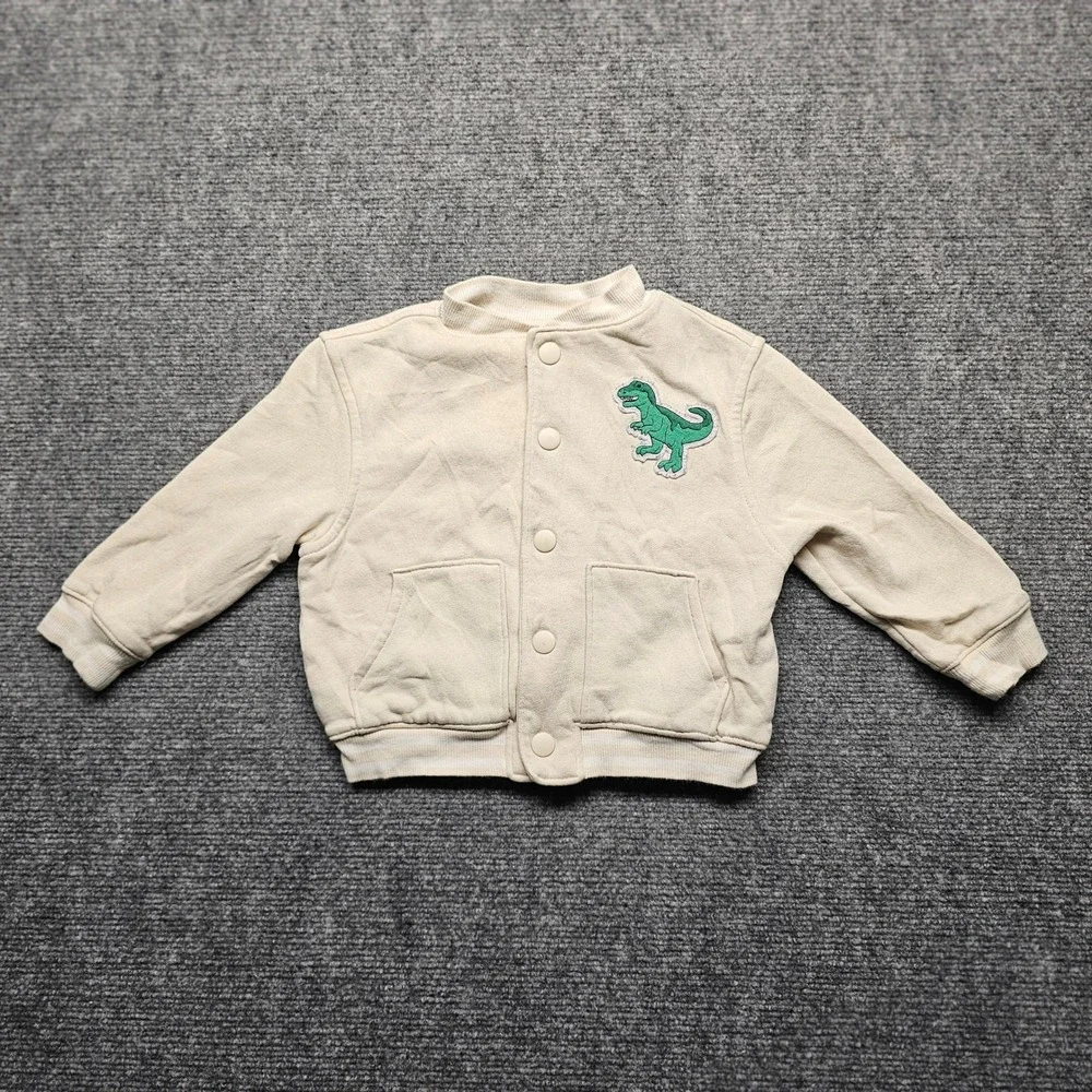Old Navy Toddler Boys Cream Dinosaur T-Rex Snap Front Bomber Jacket 2T